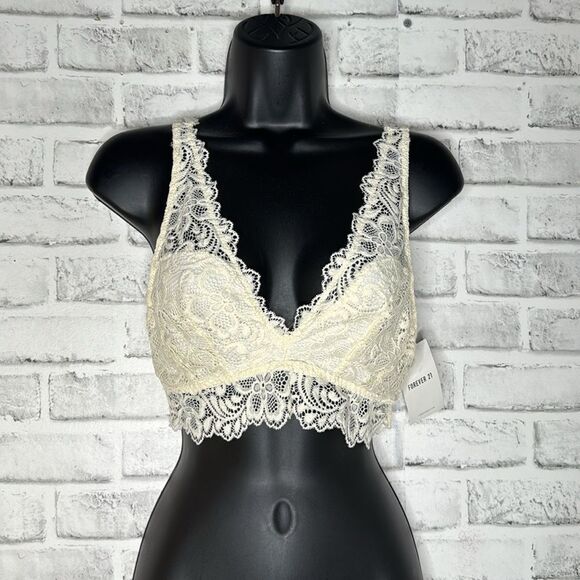 NWT Forever 21 Ivory Lace Lingerie Bra Top Bralette Size XL - Picture 2 of 6